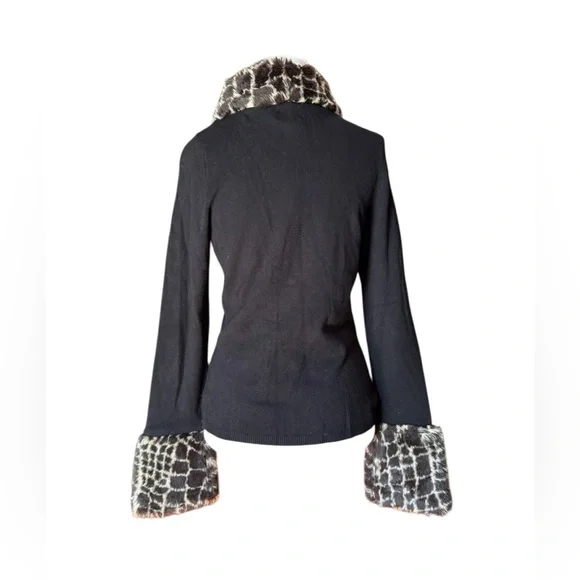 INC Y2K Black Sweater w/ Giraffe Print Faux Fur Collar & Bell Cuffs Medium - Picture 5 of 10